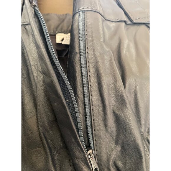 Vintage 80s Navy Blue Leather High Waist Pleated Tapered Pants Korea Sz 4 - Picture 10 of 15